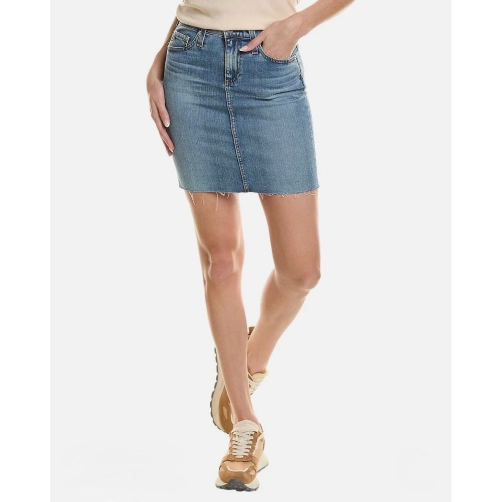 AG Adriano Goldschmied The Erin Denim Pencil Skirt 27 Raw Hem Distressed Blue